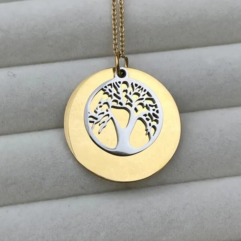 1pc Custom Names Family Tree Pendant Necklace  30mm gold color Circle  20mm The tree of Family Charm 2mm thickness Chain