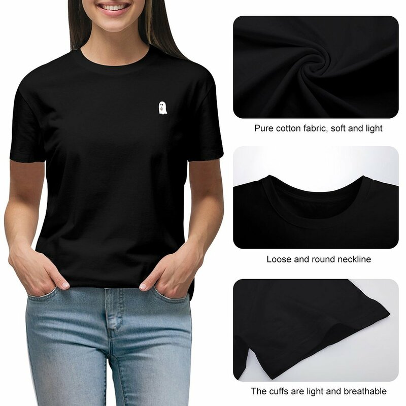 T-shirt graphique imprimé animal pour femmes, fantôme buvant du café glacé, vêtements esthétiques, chemises pour filles