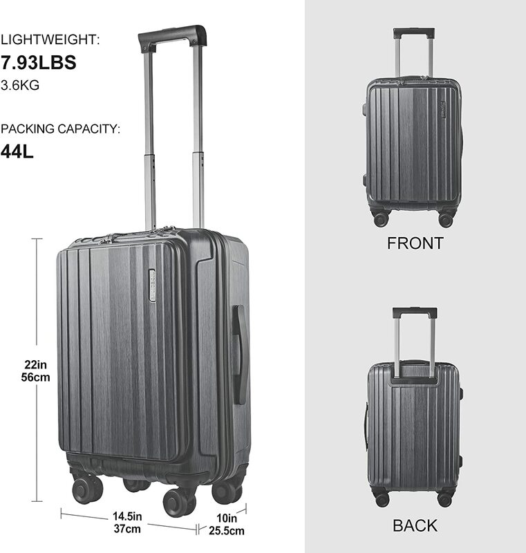 Handbagage 21 Inch Met Voorvak Voor 15.6 "Laptop Lichtgewicht Abs + Pc Dual Control Tsa Lock Spinner Stille Wielen Grey