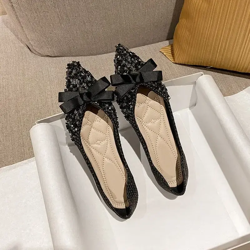 Slip on Pointed Toe Ladies Shoes Black Women Footwear with Bow and Low Price Trends 2024 Luxury Offer Offers 39 A