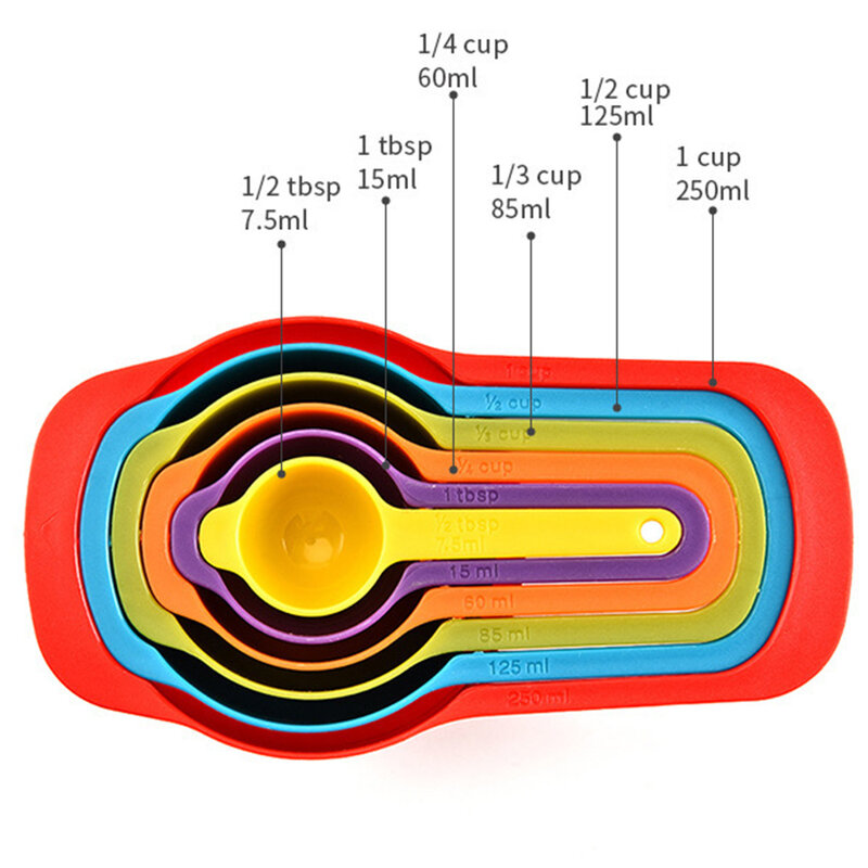 6 قطعة/المجموعة مطبخ قياس ملعقة قوس قزح اللون تكويم مزيج قياس كوب PP المواد اكسسوارات المطبخ الخبز أدوات