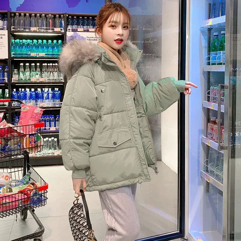 Новинка 2023, пуховик из хлопка, женская зимняя короткая Свободная куртка с принтом хлеба, хлопковая куртка в Корейском стиле, Студенческая утепленная хлопковая куртка