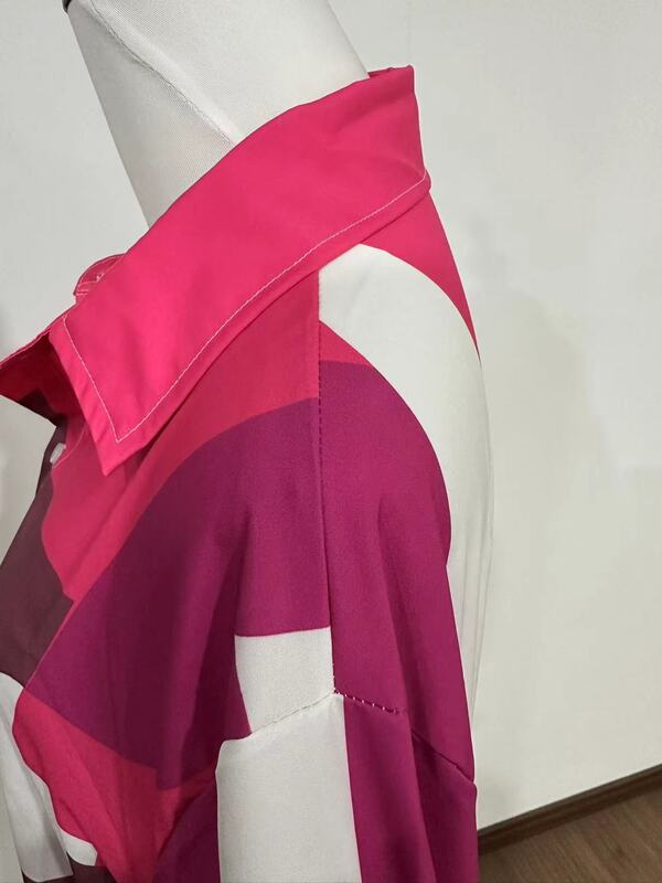 2024 Damesoverhemd Blouse Geometrie Rood Blauw Print Knoop Lange Mouw Casual Mode Shirt Kraag Fit Lente & Herfst Elegantie Tops