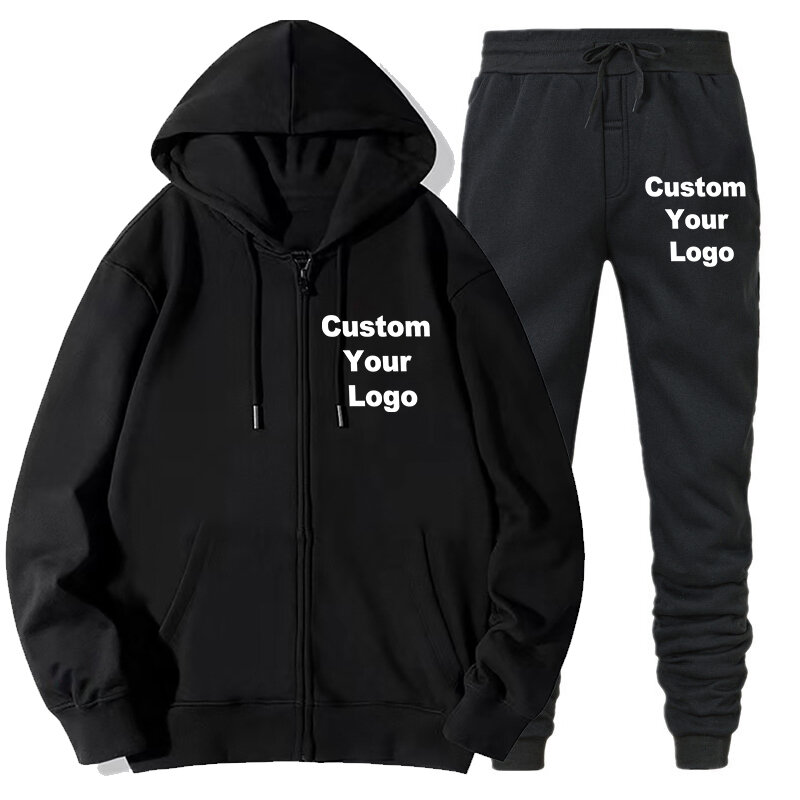 Custom Logo Men's Outerwear Men Women Hoodies +Pants Sets Casual Long Sleeve Zip Jacket Sweatshirts Cardigan Men Suits Jacket
