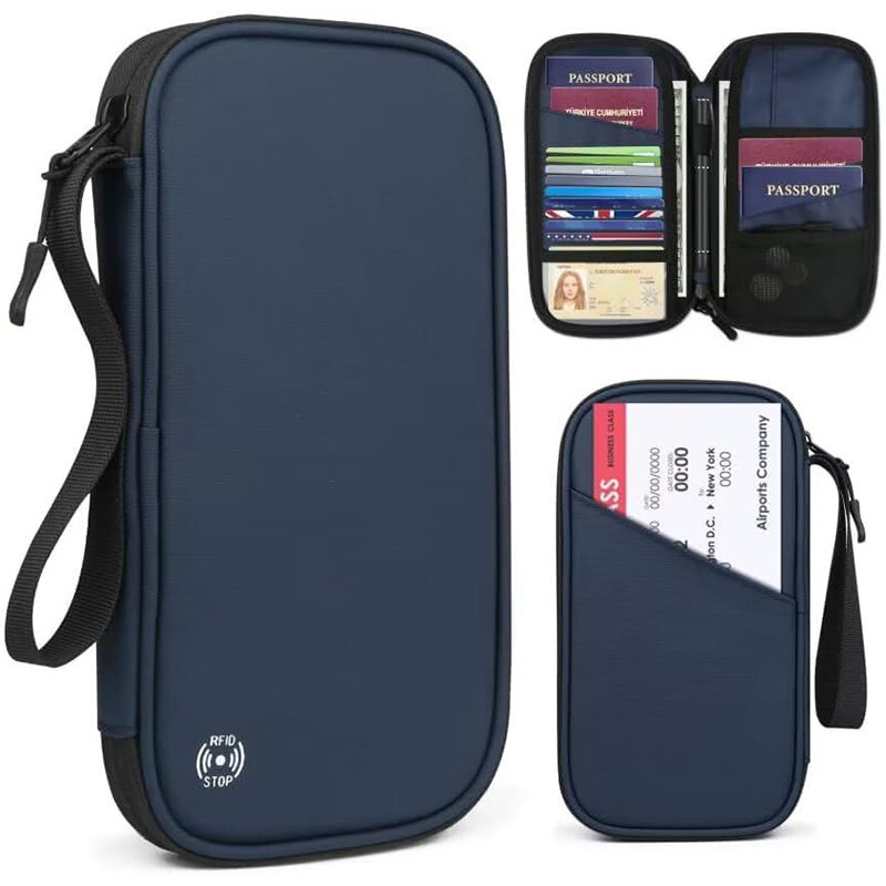 여성용 경량 가족 여행 여권 커버 지갑, 옥스포드 문서 정리함 가방, 분리형 손목 스트랩 포함