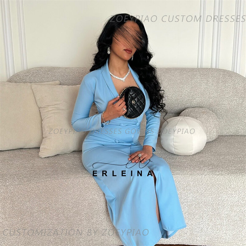 Vestido de noche Formal para mujer, traje de fiesta árabe de manga larga con abertura frontal, color azul cielo, Arabia, 2024