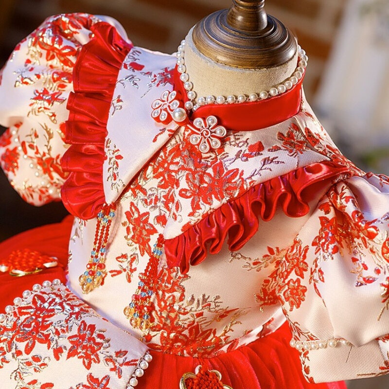 Gaun putri Cheongsam bayi, gaun pesta ulang tahun lucu gaya Tiongkok tradisional, Gaun anak-anak musim semi musim panas