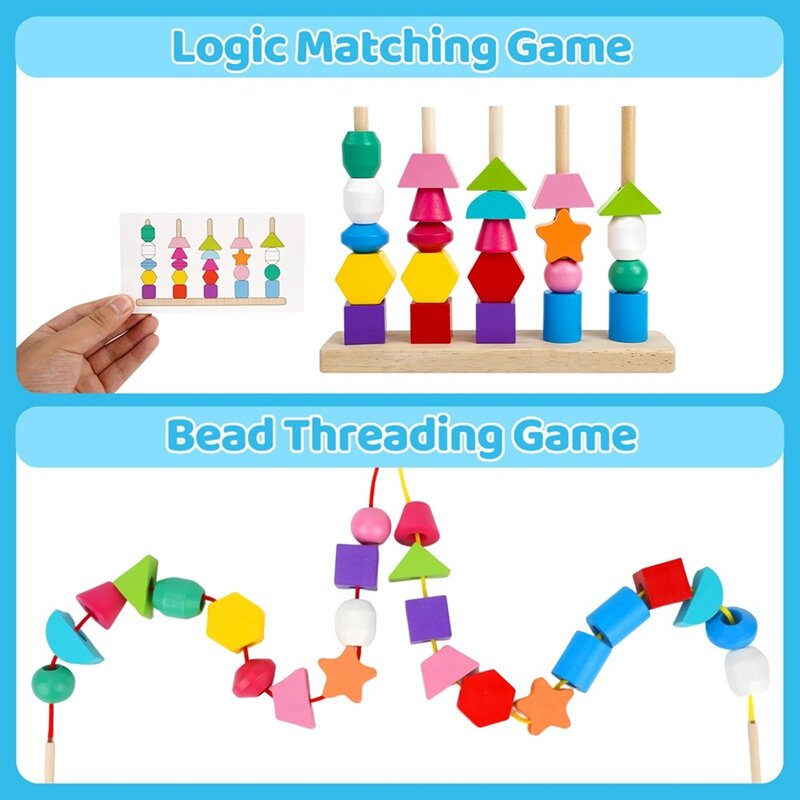 Ensemble de jeu de perles et blocs en bois pour tout-petits, jouets de qualité supérieure, durables et faciles à utiliser, 1 à 4 ans