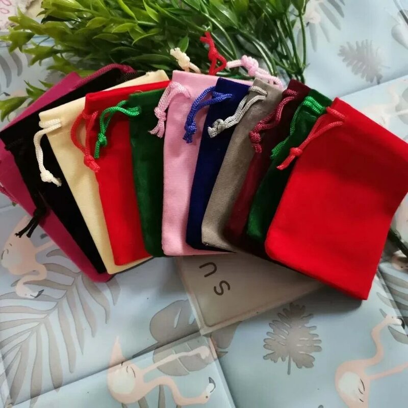 다색 벨벳 드로스트링 파우치, 쥬얼리 패키지 가방, 크리스마스 웨딩 포장 선물 가방, LW024