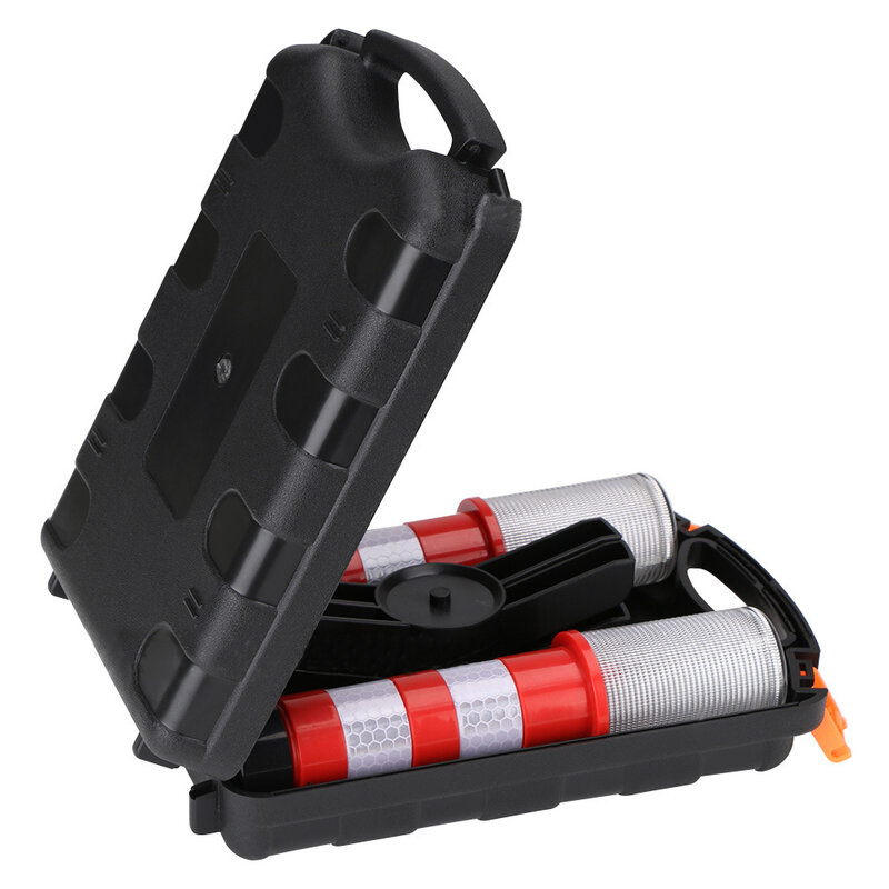Emergência Roadside Flares Kit com Tanque De Armazenamento, 3 Modos De Iluminação, Super Bright Red LED Light, Strobe De Segurança, Estrada Destacável
