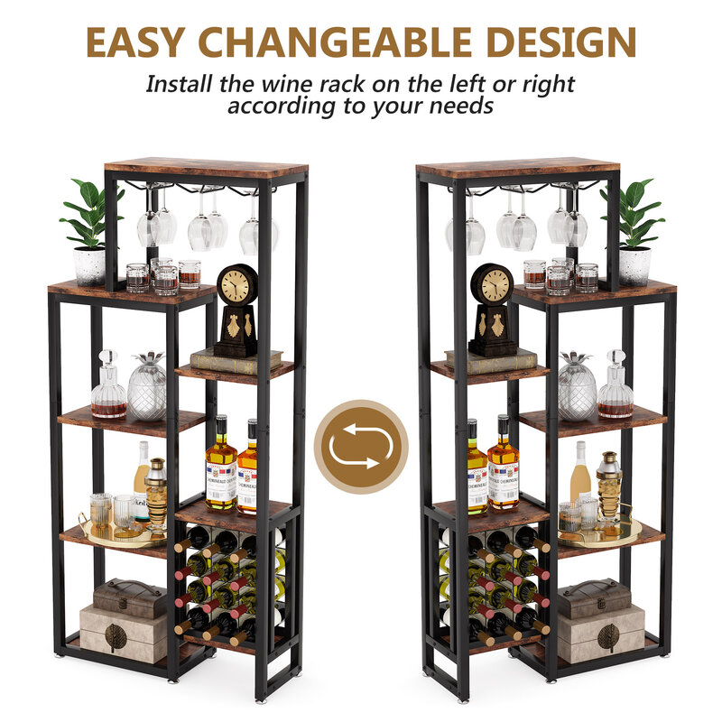 Tribesigns-estante para vino con soporte para vidrio y almacenamiento, estante de exhibición Industrial, 5 niveles