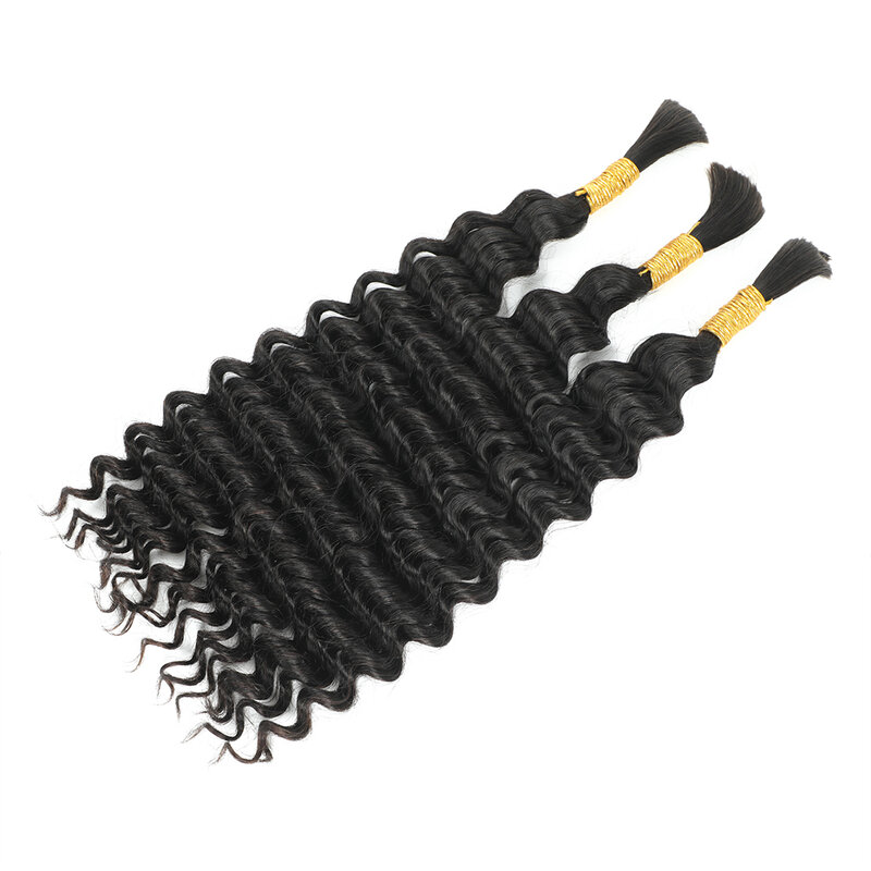 Water Wave Braiding Human Hair For Boho Braids Crochet Micro Knotless Bohemian Box Braids Double Drawn Bulk Hair 1B# Linhua