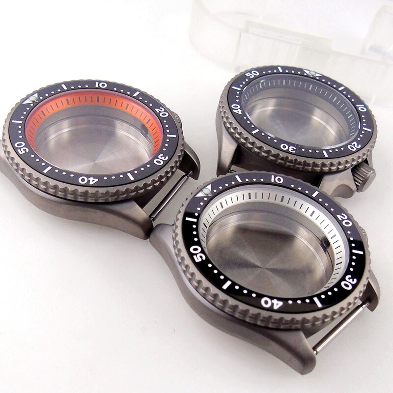 SKX Titanium Watch Case para NH34 NH35 NH36 NH37 NH38 NH39 NH70 NH72 3,8 coroa laranja capítulo anel 120 clique moldura vidro de safira