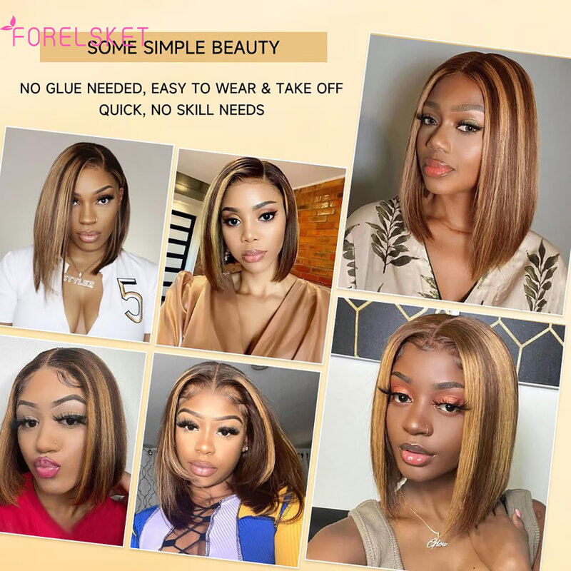 Wear Go Glueless Wig Lace Front Human Hair Wigs For Women 8-16 Inch Brazilian Straight Short Bob 6X4 Lace Frontal Real Wig