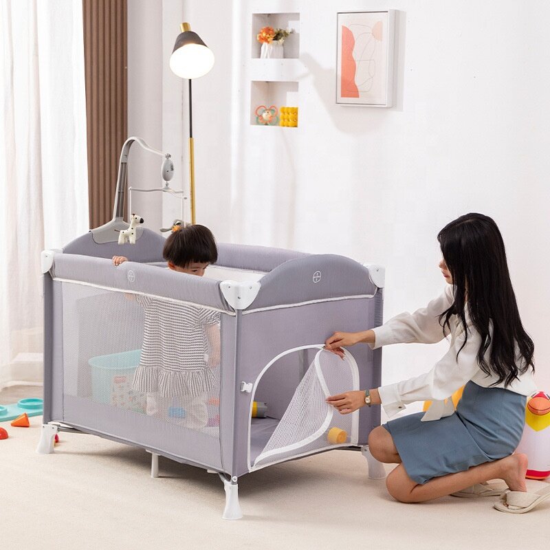 Hot Sale In Stock Oem Movable Baby Bedside Bed Baby Game Bed With Toys Customized Logo Folding Baby Crib For 0-6years In Stock