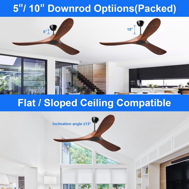 Потолочные вентиляторы без ламп Obabala, 42-дюймовый потолочный вентилятор с дистанционным управлением, уличный/внутренний потолочный вентилятор, 6 скоростей, бесшумный