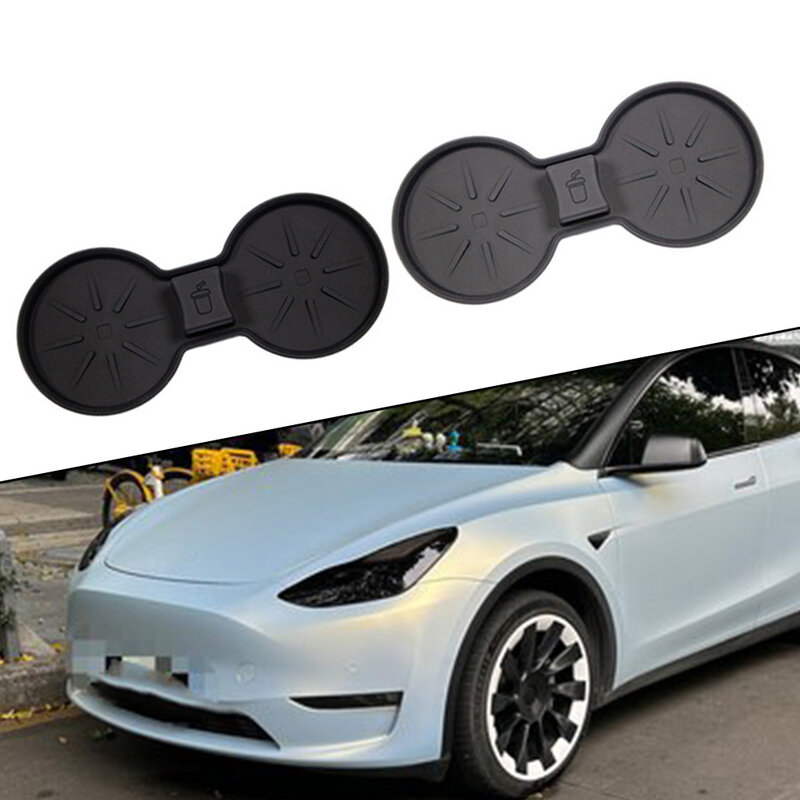 Alfombrillas para portavasos de agua de coche Tesla, almohadilla antideslizante de inserción de bebida mejorada, 175mm X 80mm X 30mm para Modelo 3 /Y, negro Y gris, 1 unidad