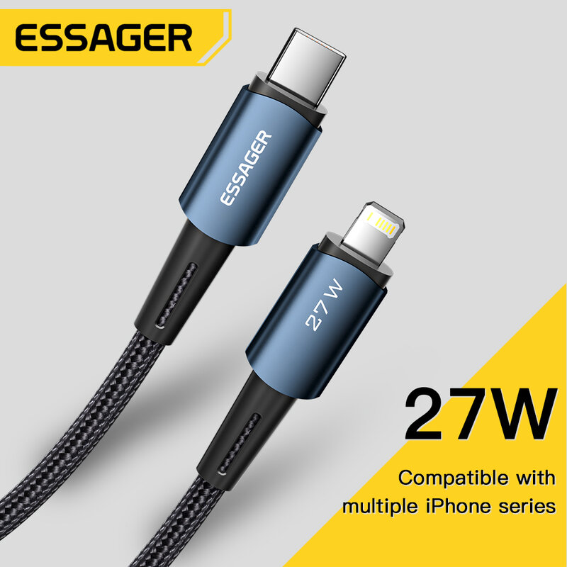 Essager-아이폰용 USB C 케이블, 아이폰 14, 13, 12, 11 프로 맥스, xs용 20W 고속 충전 케이블, 타입 C-조명 날짜 와이어, 아이패드, 맥북용
