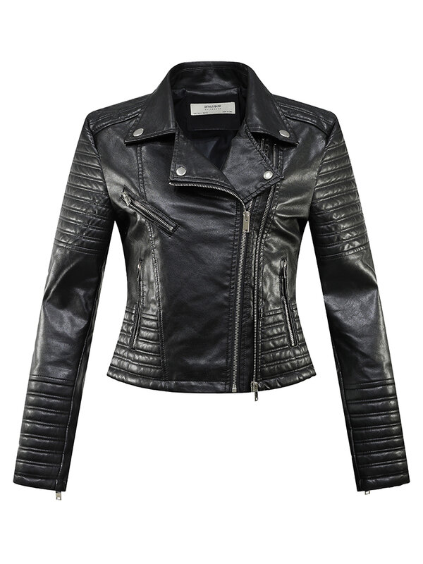 Женская байкерская куртка из ПУ кожи, черная куртка из искусственной кожи с длинным рукавом, в стиле панк, Осень-зима 2024