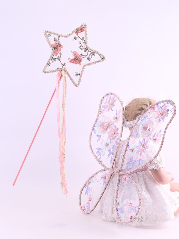 Varita mágica de Ángel de pentagrama de mariposa bordada de malla de encaje, accesorios de rendimiento de escenario, juguetes de festival