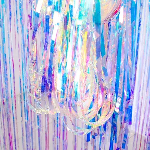 Rainbow Gradient Color Foil Fringe Shiny Rain Curtains Birthday Party Decoration Photography Background Supplies Iridescent Neon