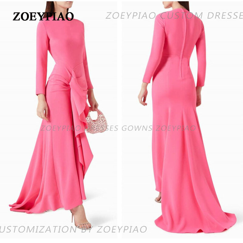 Vintage Pink Long Satin Prom Dresses Mermaid Ruffles Evening Gown for Wedding Arabic Celebrity Party Dress robe de soirée