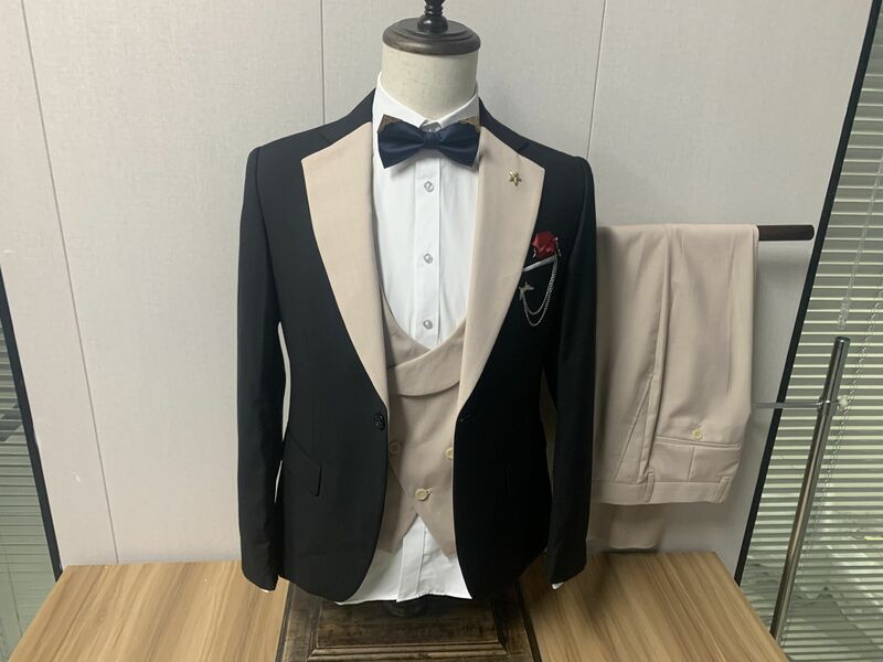 Novo terno masculino 3 peça ajuste traje homme xale lapela blazer smoking popular festa de casamento (blazer + colete calças)