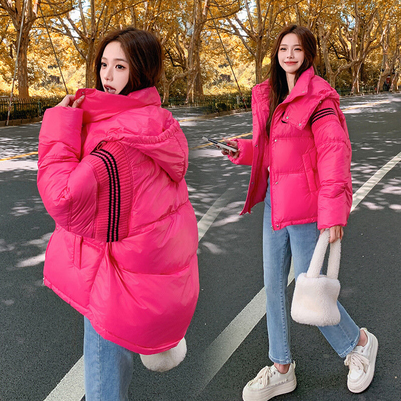 2023 Winter neue Daunen jacke Kapuzen brot Baumwolle gepolsterte Jacken koreanische Frauen Parkas verdicken lose gestrickte Farbe passenden kurzen Mantel