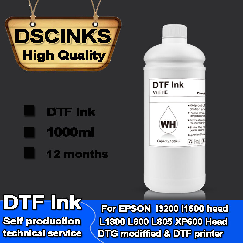 1000ML ECO DTF ink for direct transfer film for L1800 L805 1390 I3200 DX5 XP600 series DTF printer BK C M Y WH color availble