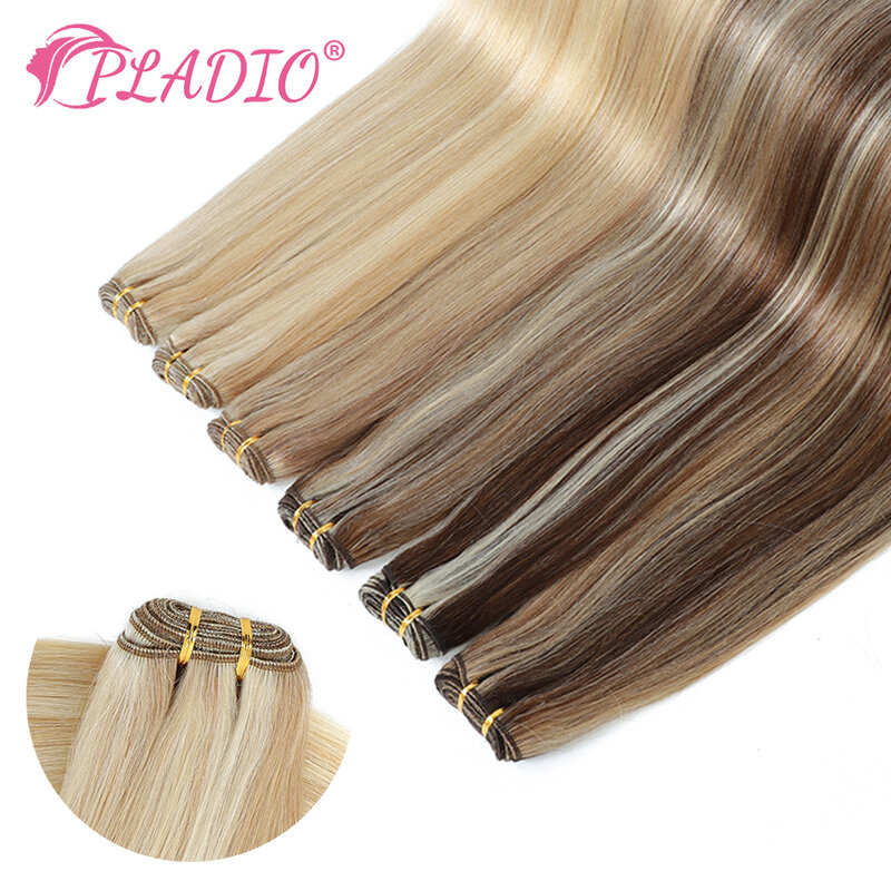 Straight Human Hair Weft Double Weft Human Weaves Bundles Brazilian Remy Human Hair Extensions Blonde 10"-26" Natural Hair Weft