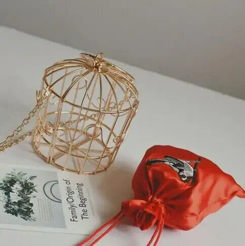 Женская вечерняя сумка-клатч в виде птичьей клетки с металлической рамкой и вышивкой, мини-сумка в виде птичьей клетки, кошелек, женская сумка с золотой кисточкой
