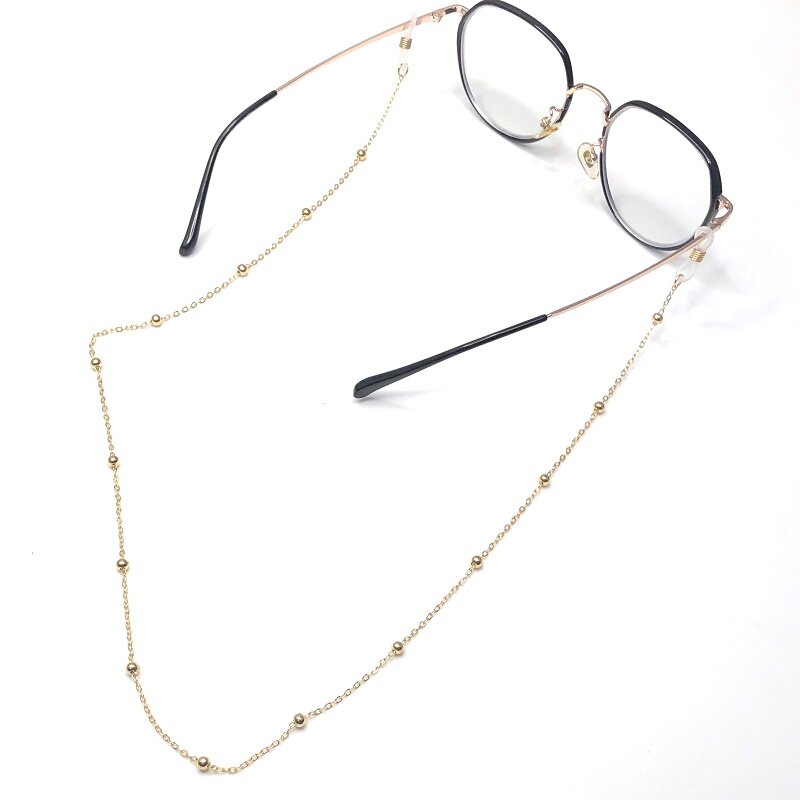 Cadena de metal antideslizante para gafas, cadena de cuentas redondas de metal dorado y plateado, estilo bohemio, simple