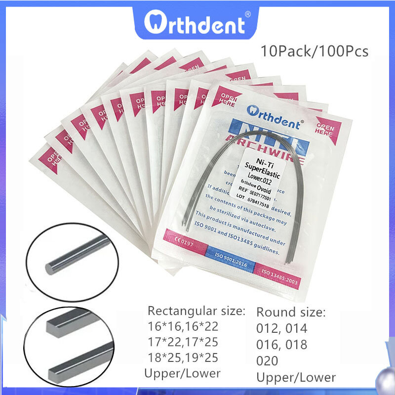 Alambres de arco rectangulares redondos para ortodoncia Dental, materiales de dentista, forma ovoide, parte superior e inferior, súper elásticos, Niti, 10 paquetes