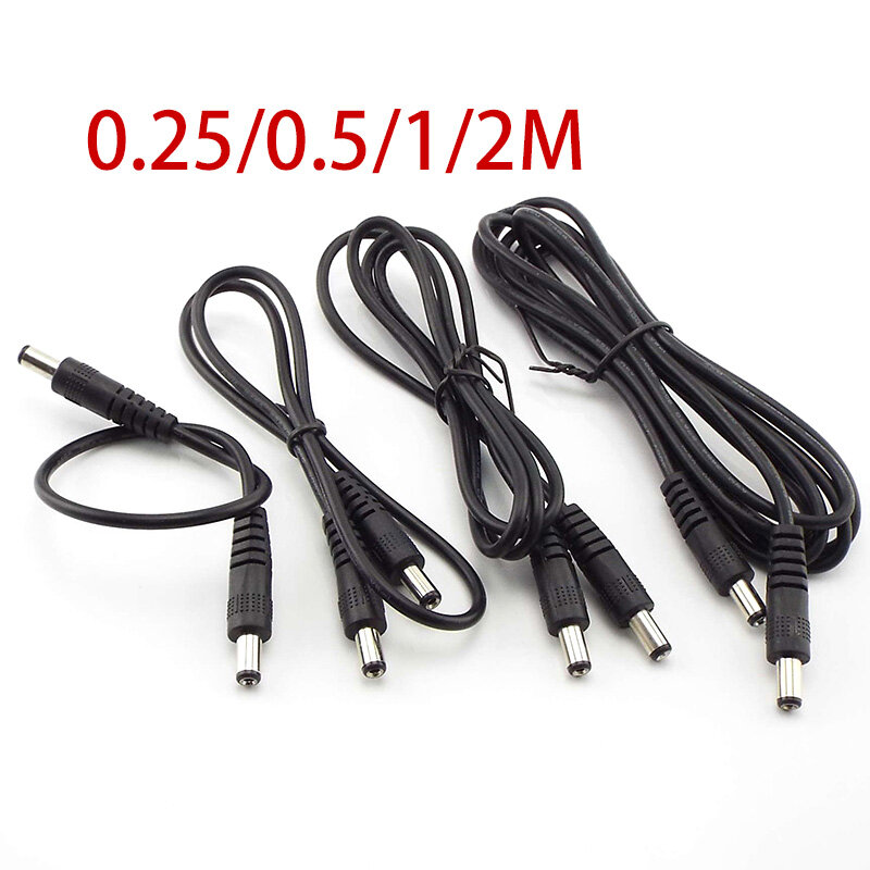 Cable de alimentación de CC, conector macho de 5,5x2,1mm a 5,5x2,1 macho, Cable adaptador CCTV de 12V, cables de extensión de potencia de 0,25 m/0,5 m/1 m/2m
