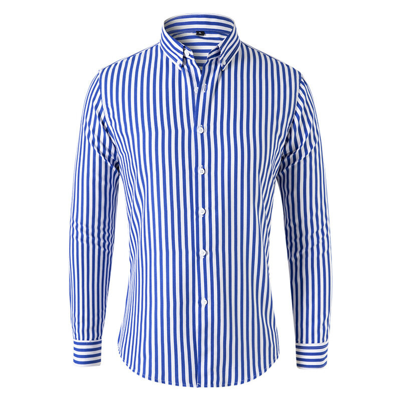 Casual Lapel Shirt for Men  Striped Blouse with Long Sleeves  Button Up Top  Suitable for Various Seasons  Sizes M 3XL