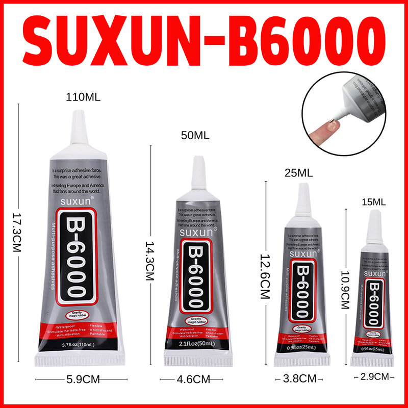 SUXUN 15ML 25ML 50ML 110ML B6000 Glue Clear Contact Phone Repair Adhesive Glass Plastic Universal DIY Glue Office School Supplie
