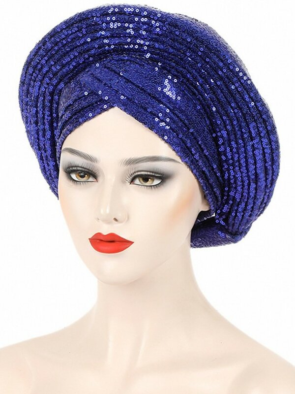 Ready African Auto Gele Headtie Sequin Women's Turban Cap Nigeria Wedding Geles Muslim Head Wraps Bonnet Turbante Mujer 2024