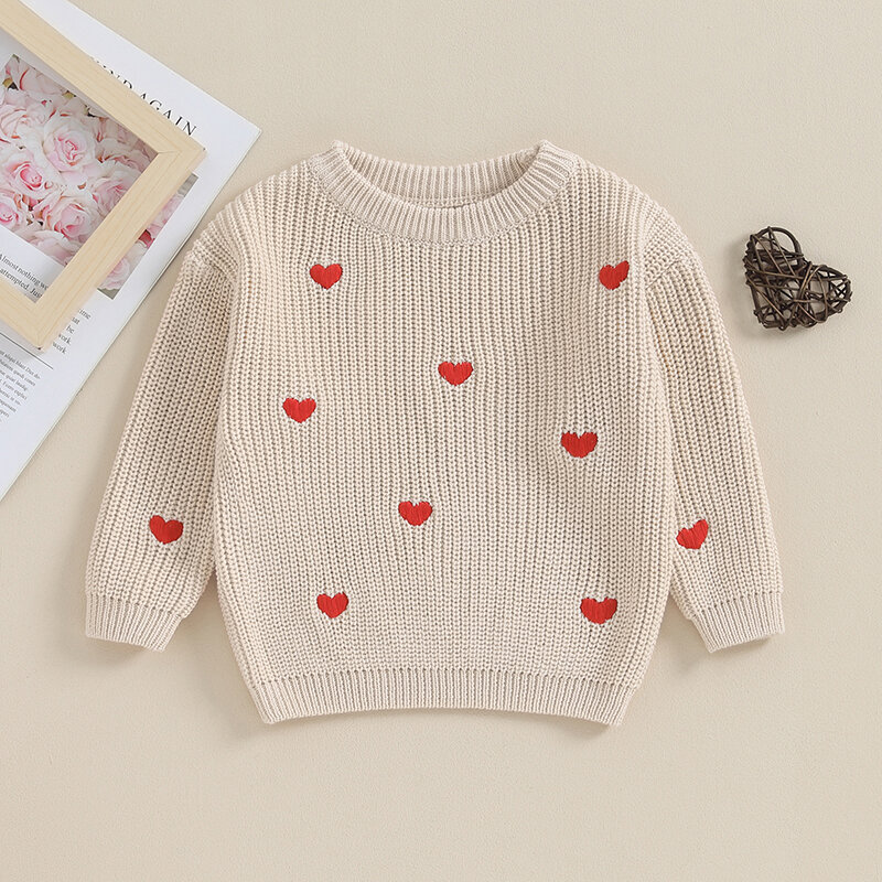 Baby Girl  Sweaters Valentines Day Outfit Love Heart Sweet Long Sleeve Sweater T shirt Crewneck Tops Spring Clothes