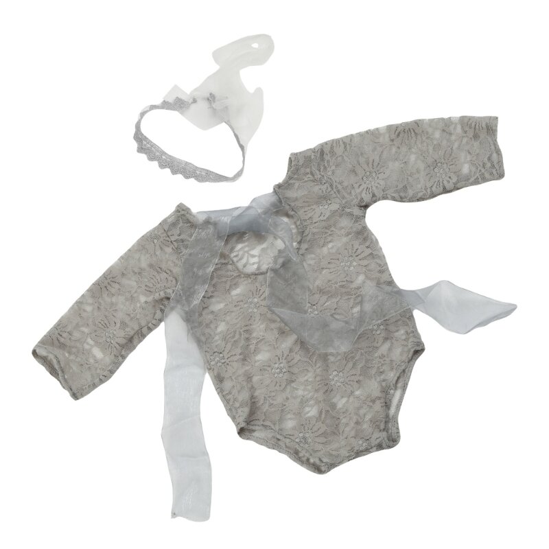 Pasgeboren baby fotoshoot kostuum kanten romper met hoofddeksels fotografie prop outfit babykleding set gebruikt voor 0-1 maand
