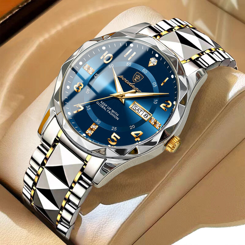Poedagar Luxus Mann Armbanduhr wasserdicht leuchtende Datum Woche Männer Uhr Sport Edelstahl Quarz Herren uhren männliche Reloj Box
