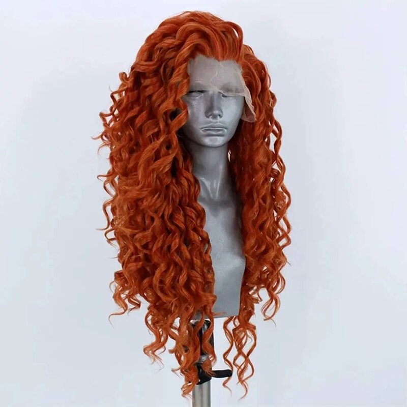 Ginger Colored Loose Curly Glueless Synthetic Hair Lace Front Wig For Black Women High Temperature Fiber Cosplay