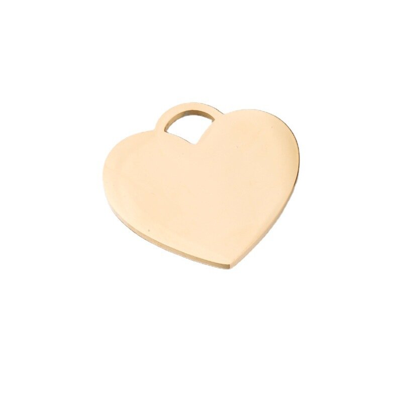 Colgante de etiqueta de corazón pulido de espejo de acero inoxidable, 25x25mm, bricolaje, llavero, collar, fabricación de joyas, 10 unidades por lote