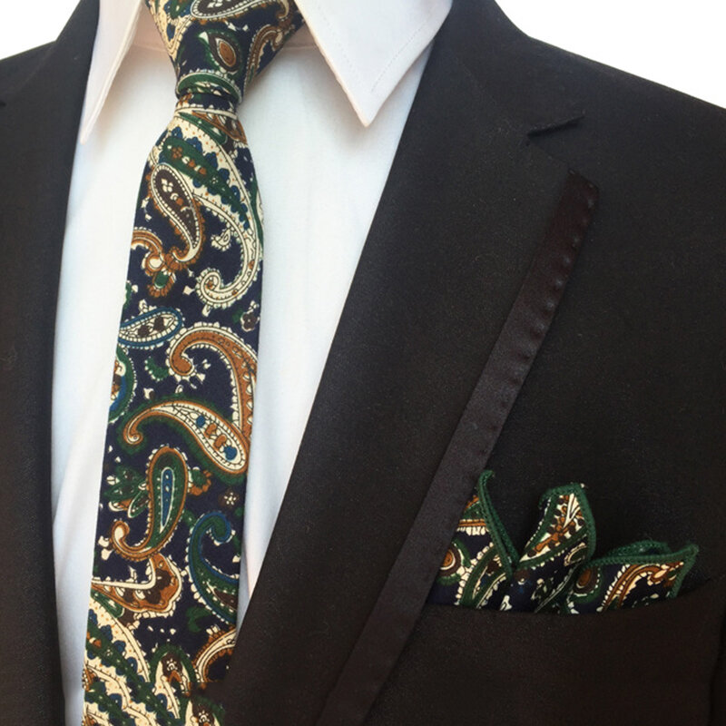طقم ربطة عنق قطنية ضيقة كلاسيكية متعددة الاستعمالات مع منديل ، هدية حفل زفاف ، ربطة عنق بيزلي غير رسمية للعمل المكتبي ، 6