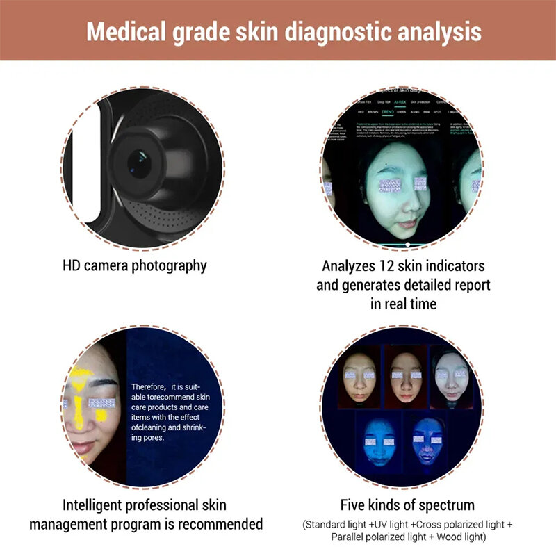 Inteligentne lusterko Uv Test twarzy urządzenie do analizy skóry skaner twarzy profesjonalny analizator skóry do salonu Spa