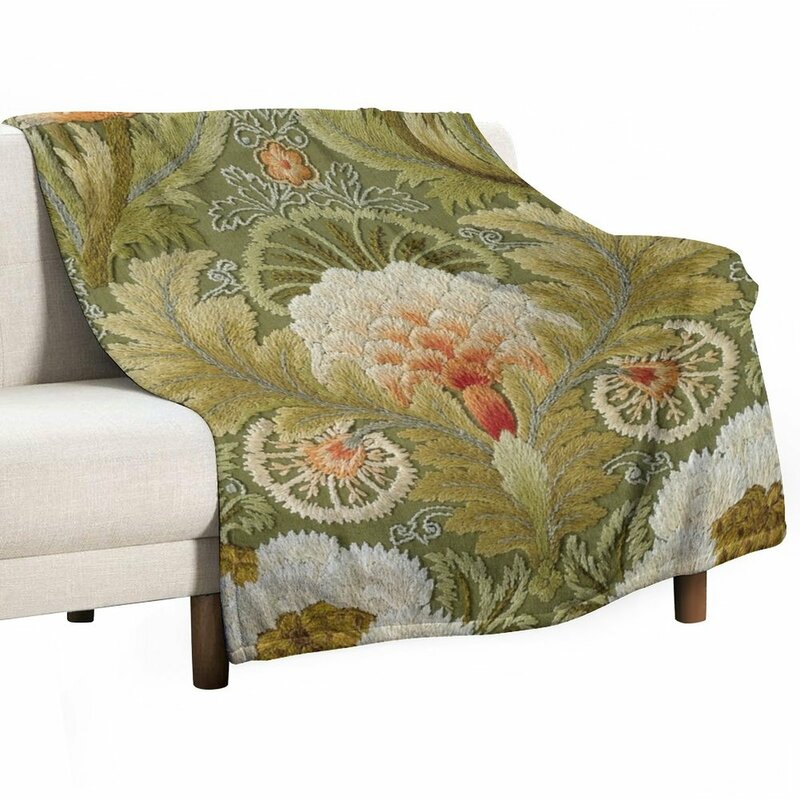 Bordados de seda Lance Cobertor com Flores e Folhas, Cobertor Shaggy Fofo, Cobertor De Cabelo Do Sofá