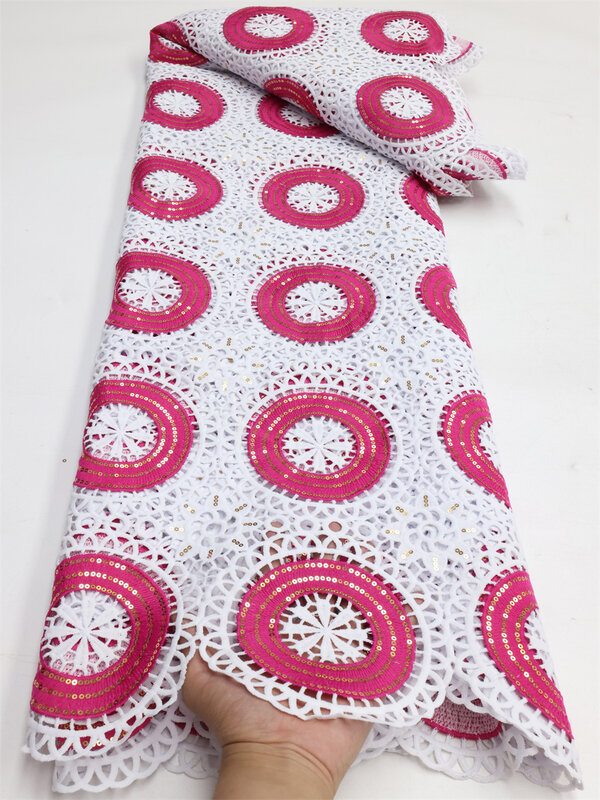 Nuovo Design ericamo tessuto africano Guipure Cord svizzero Voile pizzo cotone nigeriano seta del latte rete solubile in acqua per la festa LY1627
