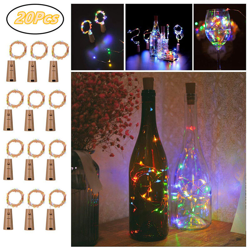 1-20Pc Wine Bottle Lights with Cork 20Led Battery Operated Fairy Copper Wire Lights for Bedroom Christmas Party Wedding Decorate