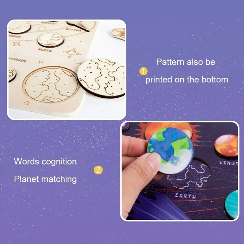 Panel de Aprendizaje Temprano Montessori para preescolar, rompecabezas cognitivo de planetas a juego, juguete de Sistema Solar, regalo