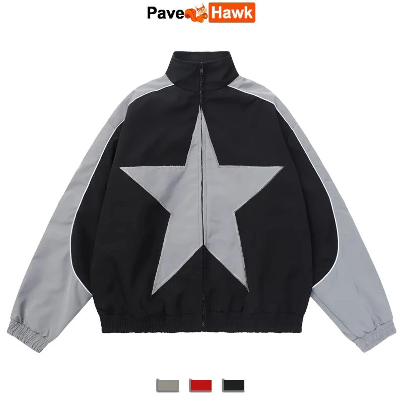 Весенняя куртка-бомбер для мужчин и женщин, винтажная ветровка в стиле Харадзюку со звездами, Y2k, уличная одежда на молнии в стиле пэчворк, верхняя одежда унисекс