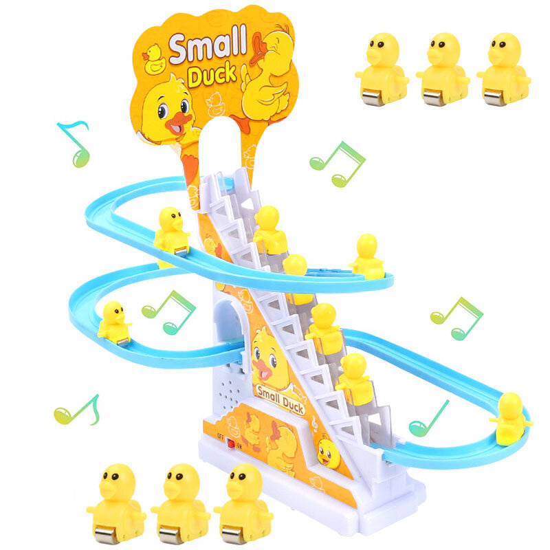 Elektrische Enten bahn Schiene Renn rutsche Schweinchen Treppen steigen Baby Spielzeug LED Lichter musikalische Rutsche Achterbahn Spielzeug als Geschenk